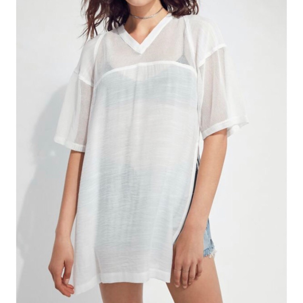 White Sheer Mesh Detail Tunic by Silence+Noise